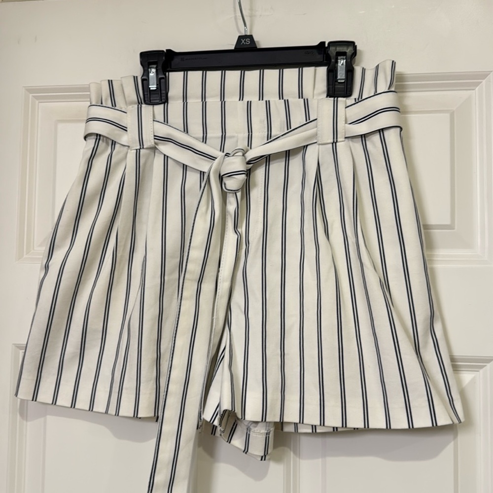 Zara White & Deep Blue Striped Tailored Shorts